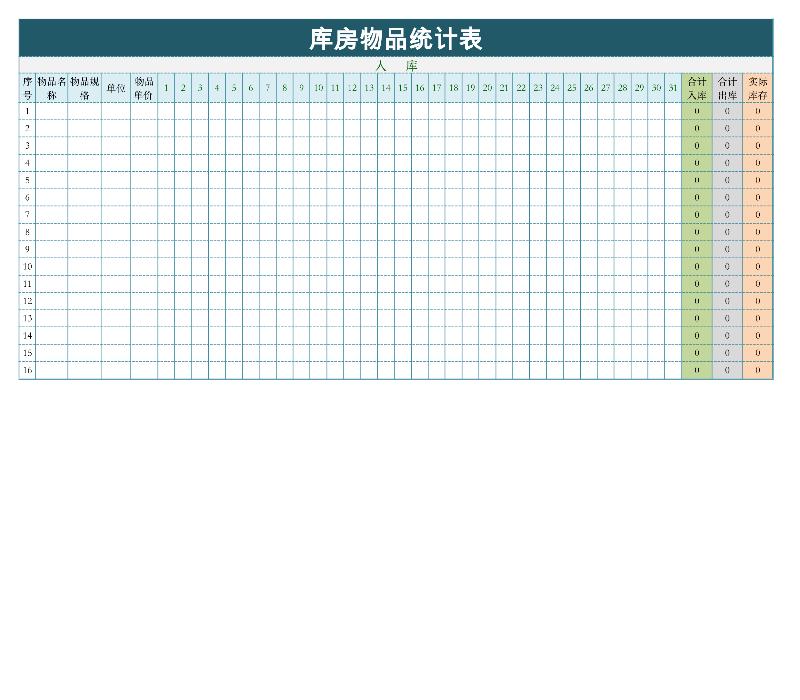 库房物品统计表-excel模板